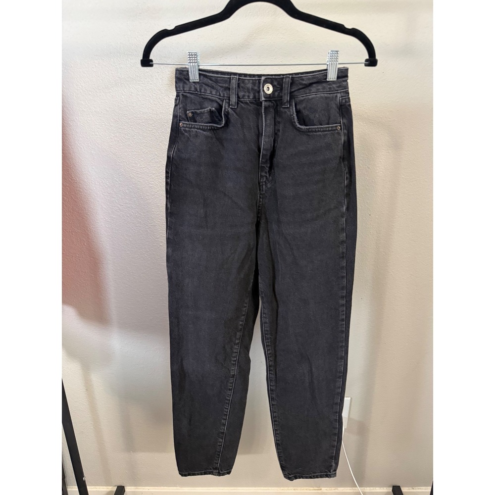 Zara High Waisted Mom Jeans Faded Black Denim Size‎ 0 USA 32 EUR